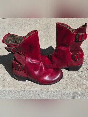 New Women’s Fly London Red Leather and Suede Boots